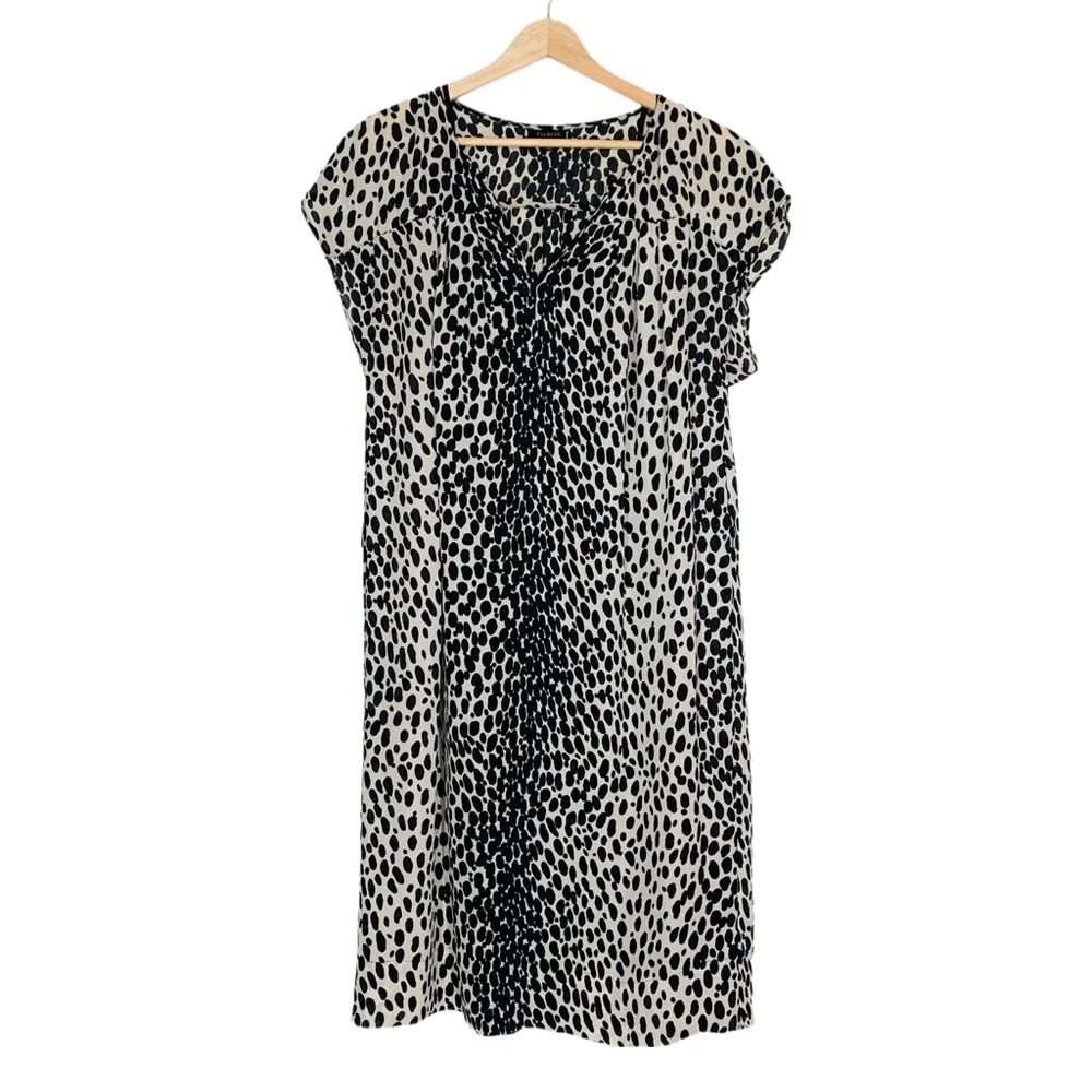 Talbots Leopard Print Chiffon Shift Dress With Black Slip Size 10 Cap Sleeves